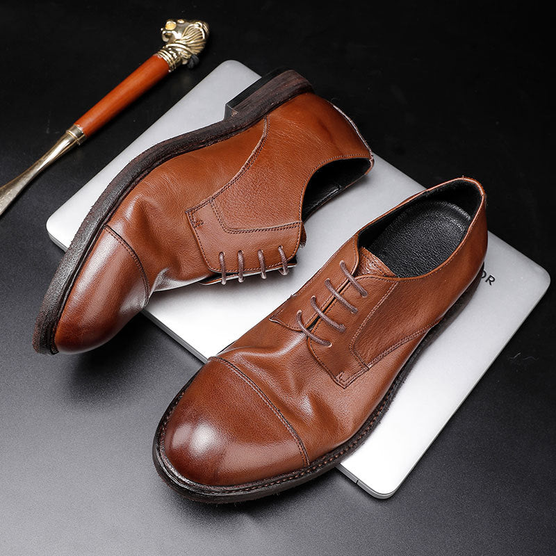 Men's Outsole Washed-out Vintage Formal Wear Classic Pointed Leather Shoes
