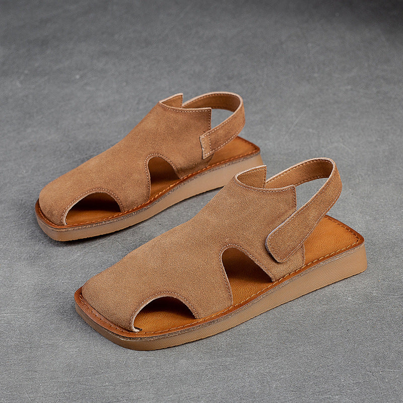 Women's & Men's Toe Hollow Breathable Velcro Flat Bottom Men's Shoes