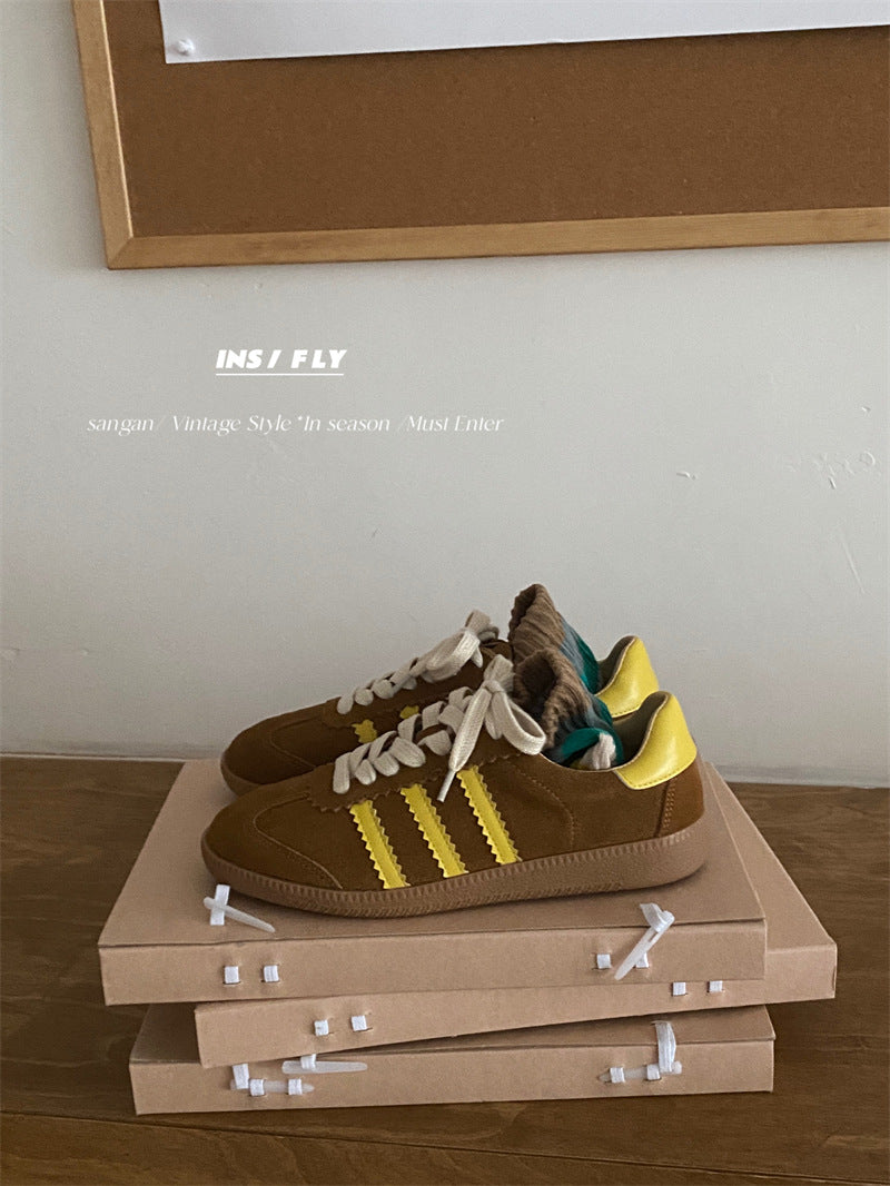 Women's German Training Large Collection Three Bars Cowhide Stitching Leisure Casual Shoes