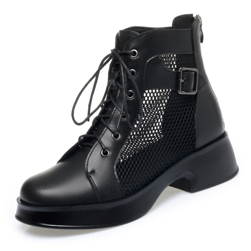 Women's Single Mid Chunky British Lace Screen Boots