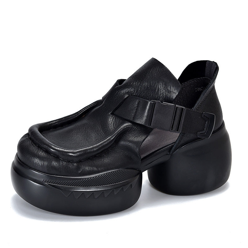 Layer Cowhide Vintage Summer Thick Bottom Waterproof Platform Closed Sandals