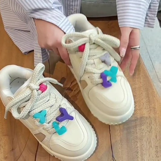 Women's Ding Genuine Made Korean Bread White Thick Bottom Sneakers