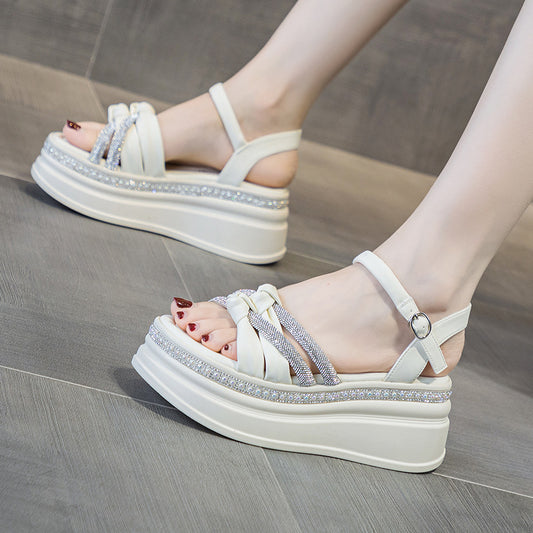 Women's Increasing Insole Rhinestone Summer Burst Board Sandals