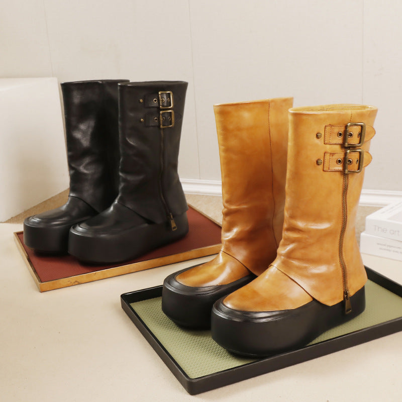 Women's High Version First Layer Cowhide Platform Boots