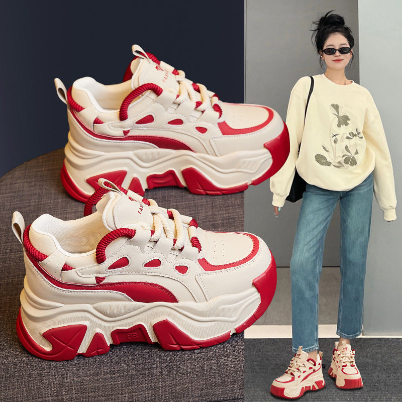 Women's Bottom Heightened Daddy Color Matching Small Fleece-lined Women's Sports Shoes
