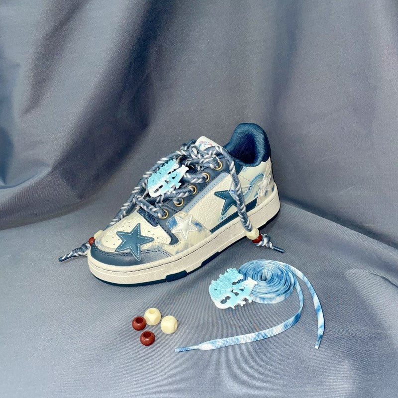 Women's & Men's Style Blue White Porcelain Star Pattern Men's Shoes