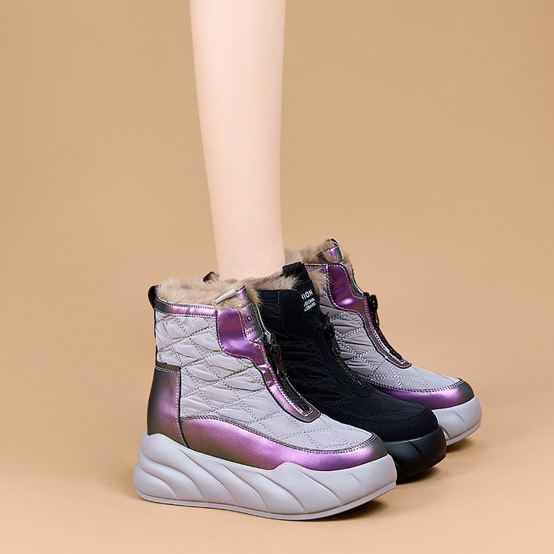 Women's Fur Integrated Winter Fleece-lined Warm Cotton Boots