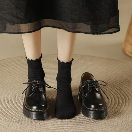 Style Black Thick Bottom Martin Preppy Leather Shoes