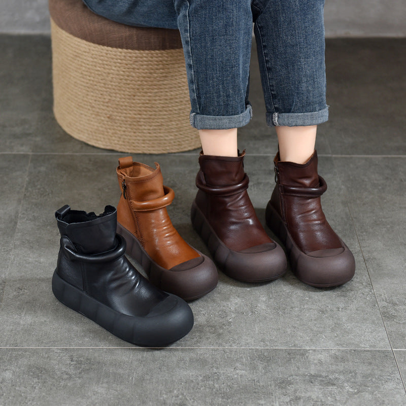 Retro Leisure Pump Platform Ankle Genuine Literary Boots