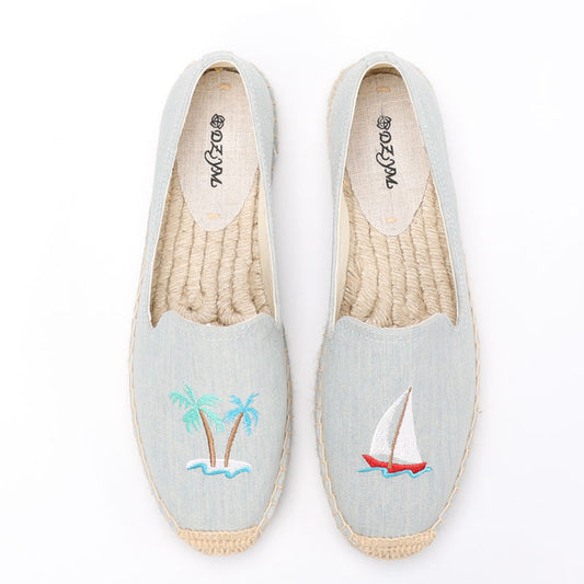 Women's Embroidered Fashionable Flat Versatile Slip-on Fisherman Casual Shoes