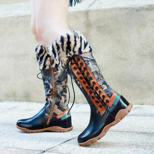 Export Plus Size Printing Stitching Brushed Boots