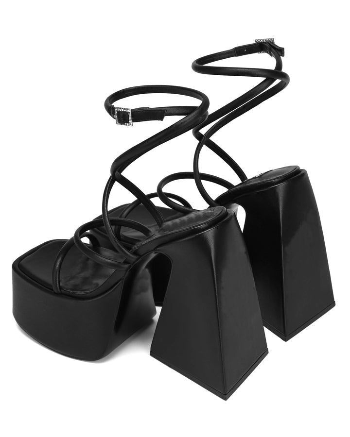 Women's High Platform Square Toe Hollowed Plus Size Locking Buckle Sandals