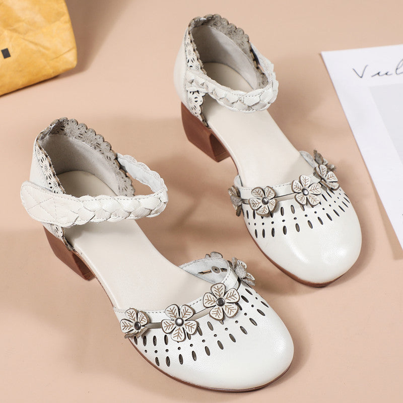 Women's First Layer Cowhide Outer Wear Closed Heels