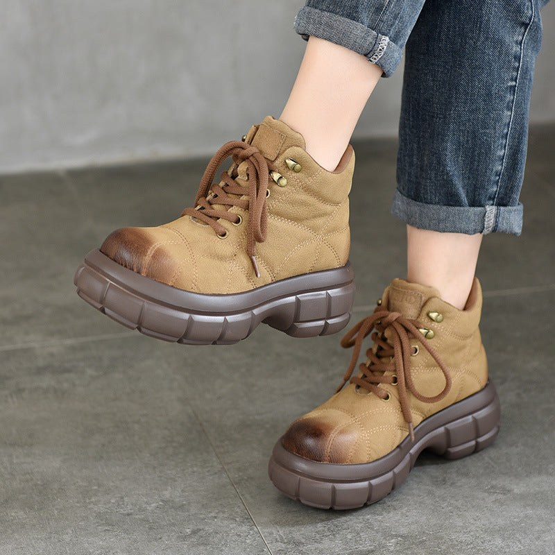 Brown Wear Fleece-lined Platform Ankle Design Boots
