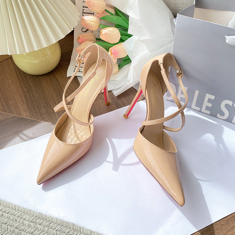 Women's Like Woman Cross Strap Pointed Red Heels