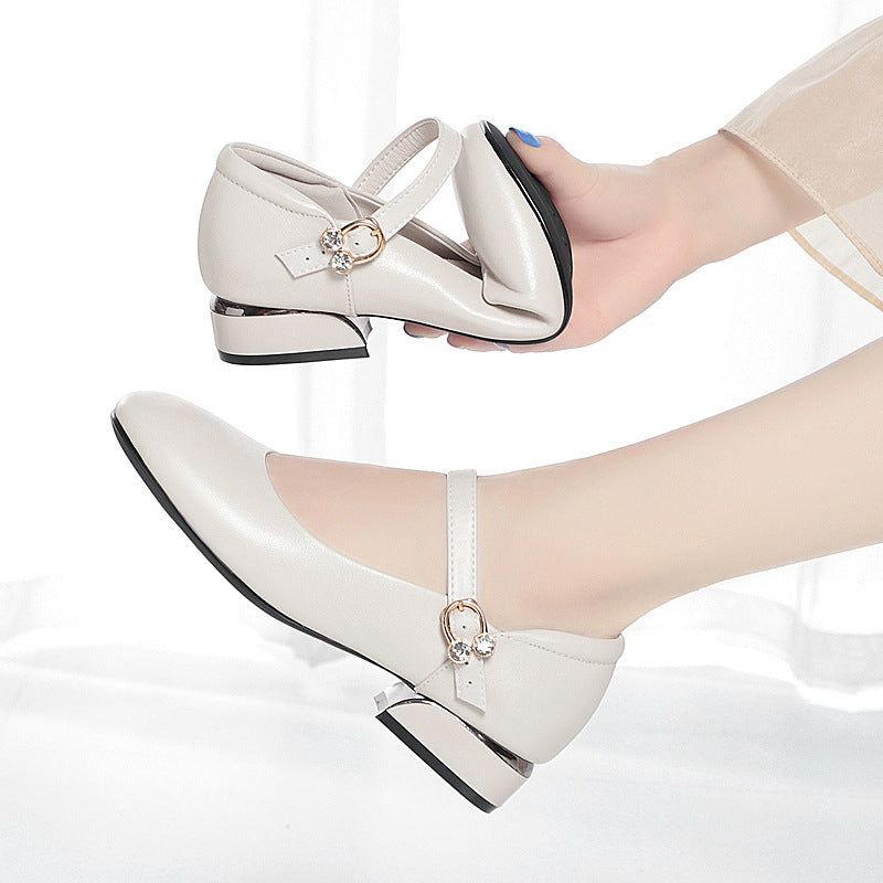 Women's Autumn Genuine Single Low Thick Wedding Casual Shoes