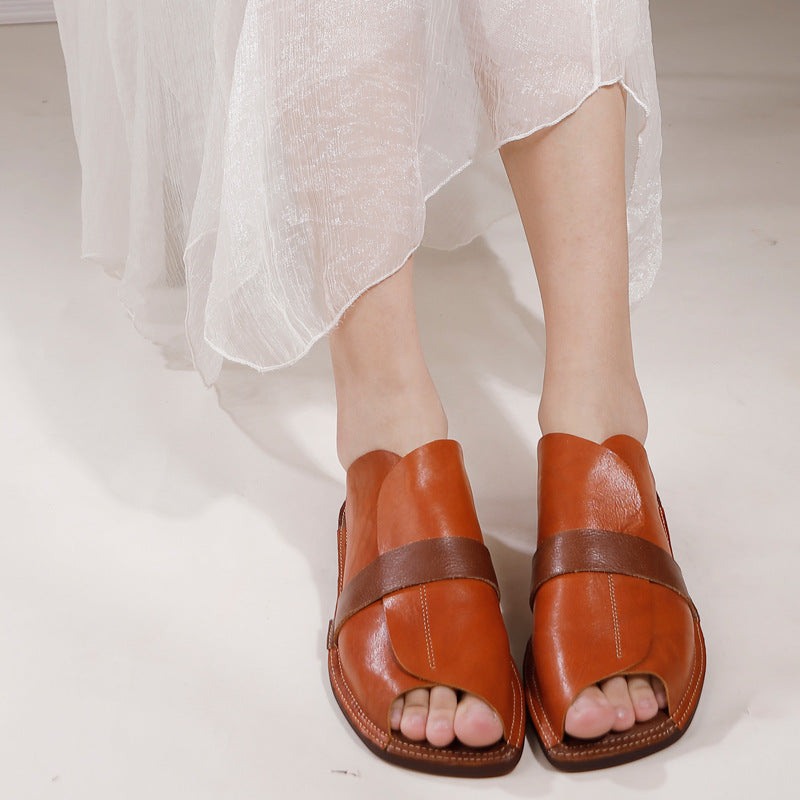 Women's Ancient Square Head Color Matching Soft Sandals