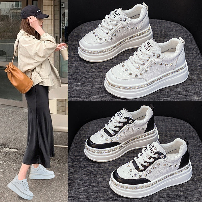Women's Hidden White Summer Rhinestone Platform Small Heels
