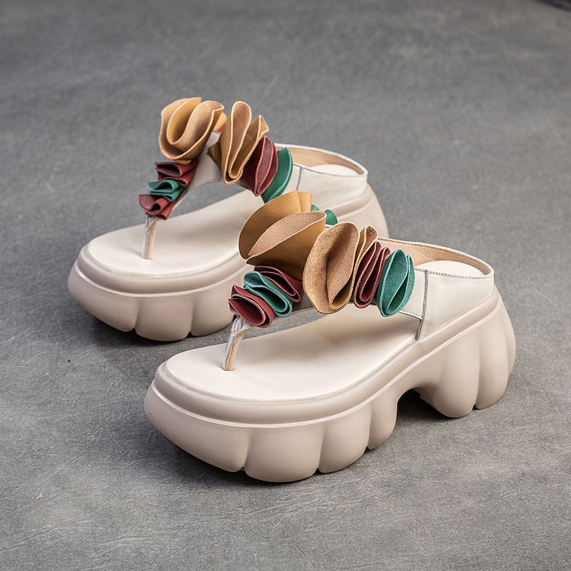 Women's National Style Flower Wedge Outdoor Comfortable Slippers