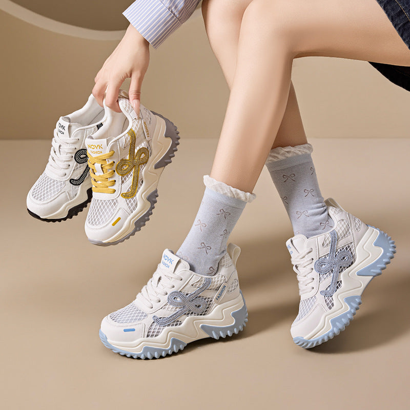 Women's Platform Mesh Surface Dad Korean Rhinestone Sneakers