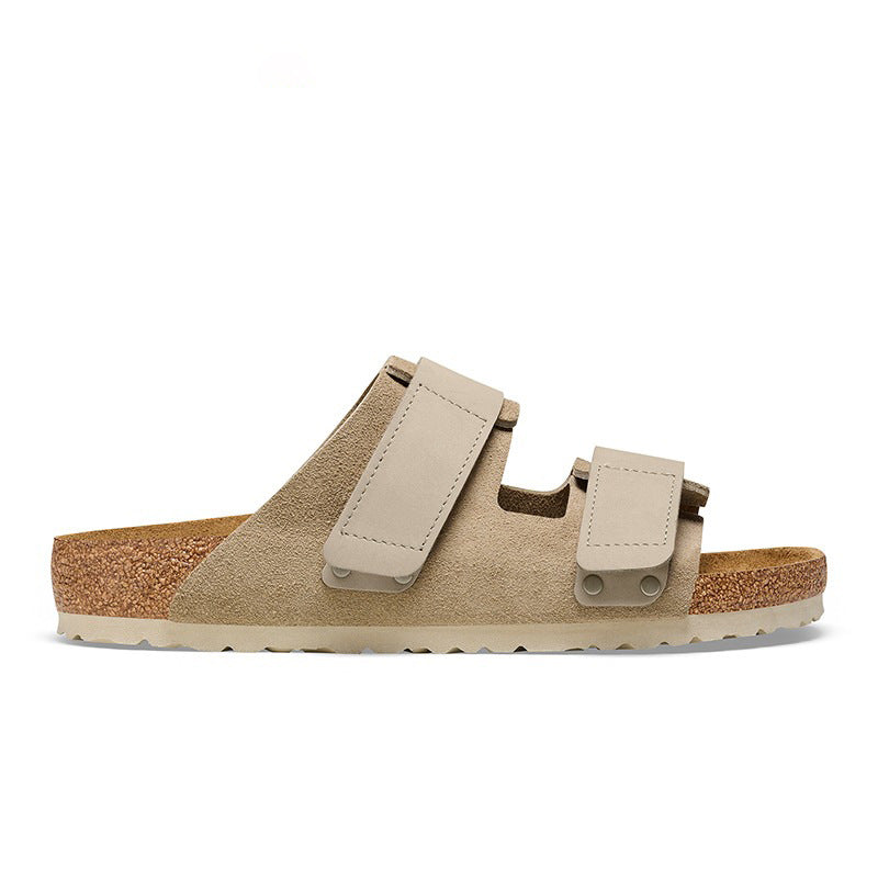 Women's & Men's Genuine Cork Summer Outerwear Suede Velcro Slippers
