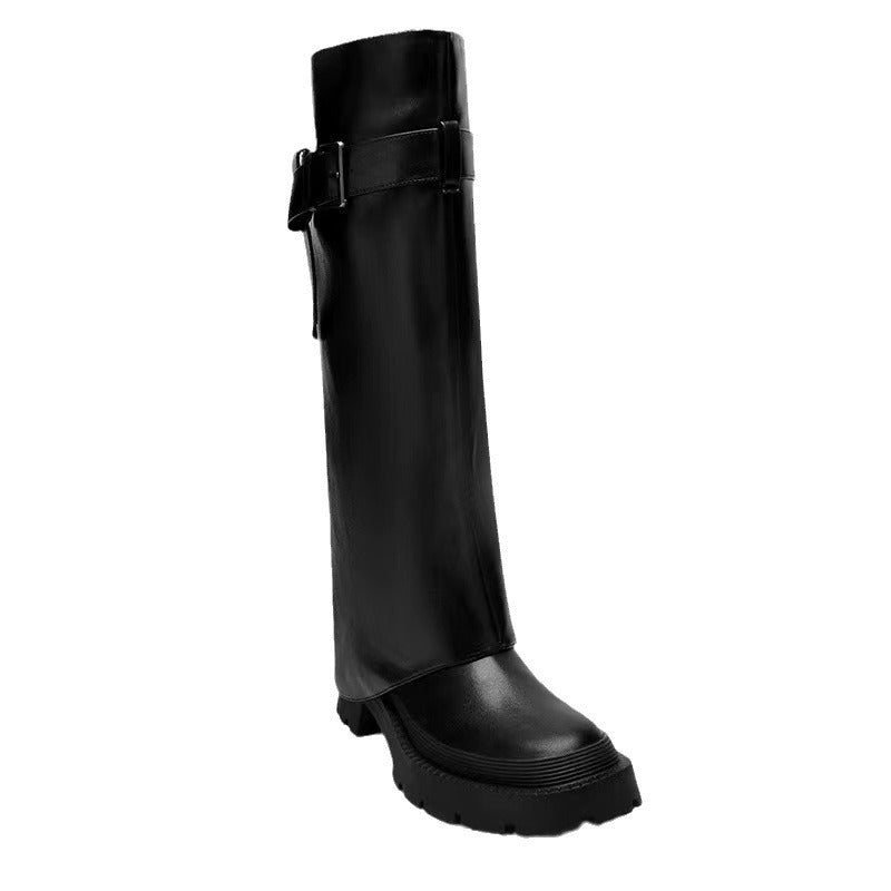 Women's Thin Leg Chunky Round Toe Below Boots