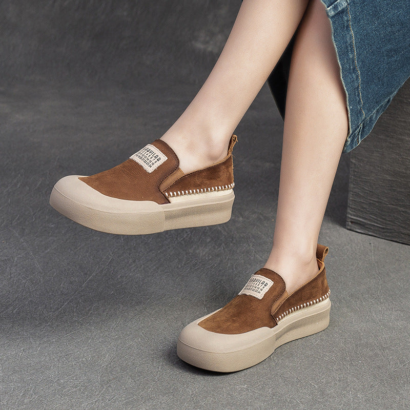 Women's Slip-on Lazy Flat First Layer Cowhide Casual Shoes