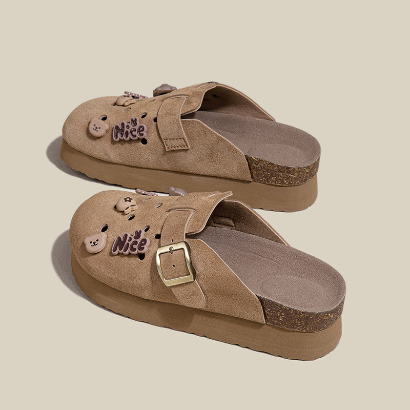 Women's Genuine Thick Bottom Small Size Closed Toe Half Outer Women's Shoes