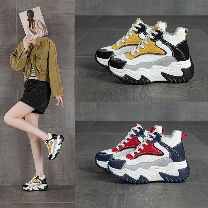 Women's Clunky Platform Wedge Single-layer Ankle Color Matching Casual Shoes