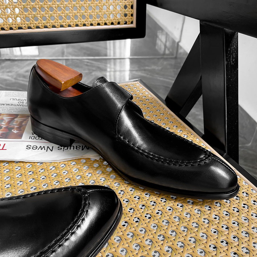 Men's British Cowhide Pointed Business Formal Wear Leather Shoes