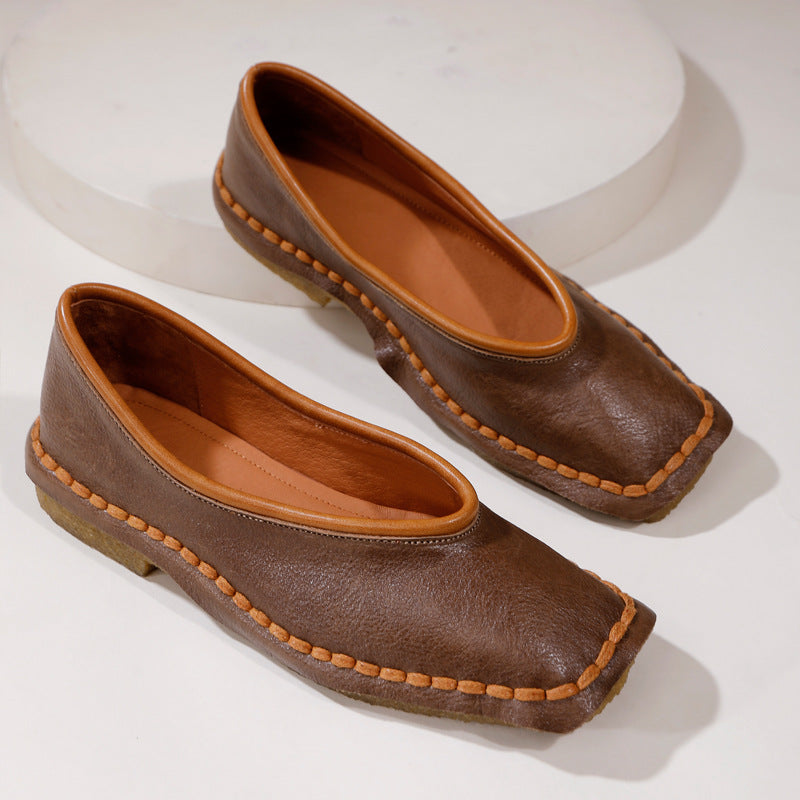 Women's Square Toe Soft Sole Hand Stitching Vintage Casual Shoes