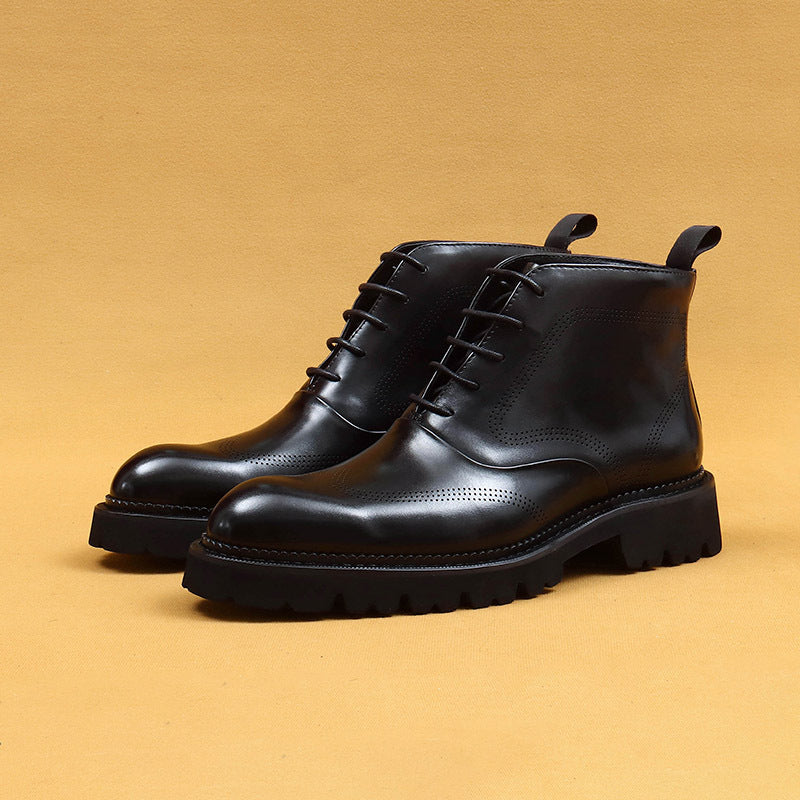 Men's British Style Real Lining Thick Bottom Boots