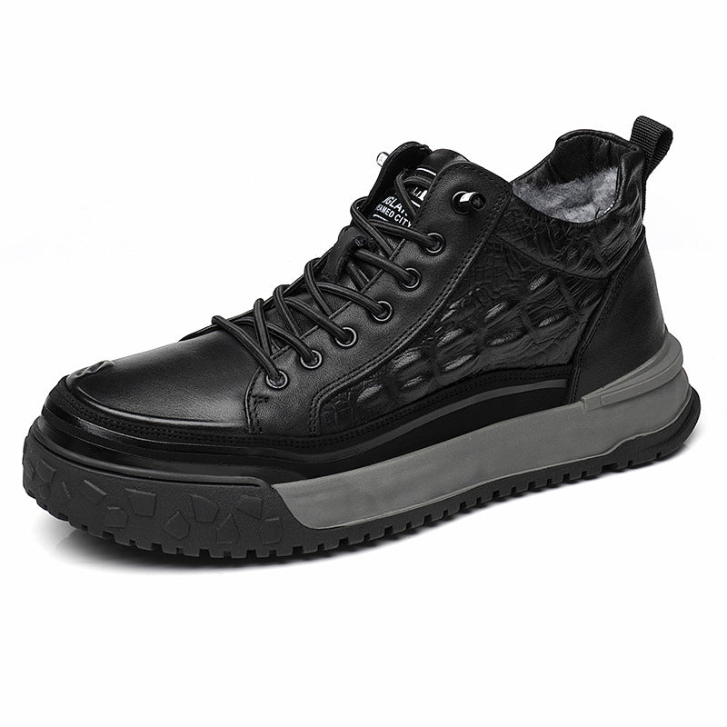 Men's Winter Fleece-lined First Layer Cowhide Cotton Men's Shoes