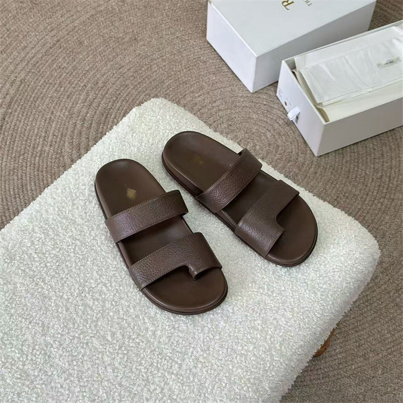 Women's Full Sheepskin Toe Ring Genuine Roman Flat For Sandals
