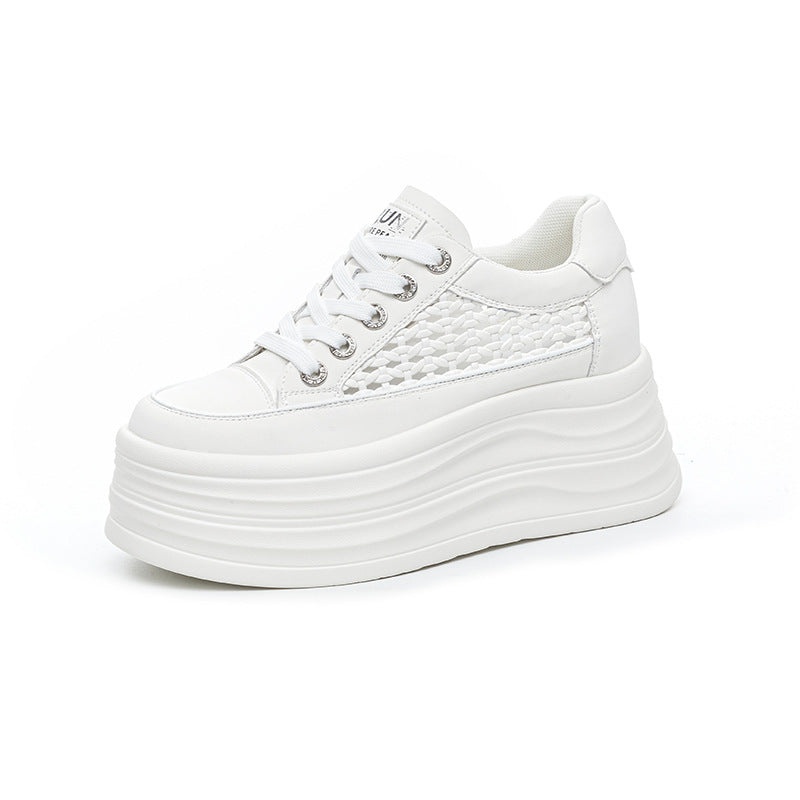Women's Increasing Breathable Mesh White Thick Bottom Casual Shoes