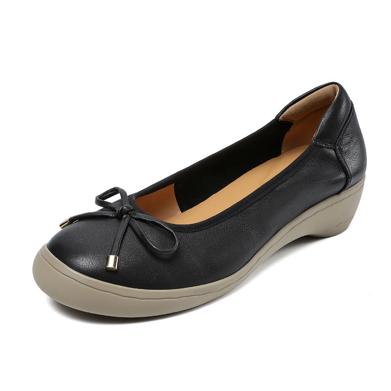 Beautiful Original Color Thick Bowknot Pumps First Layer Heels