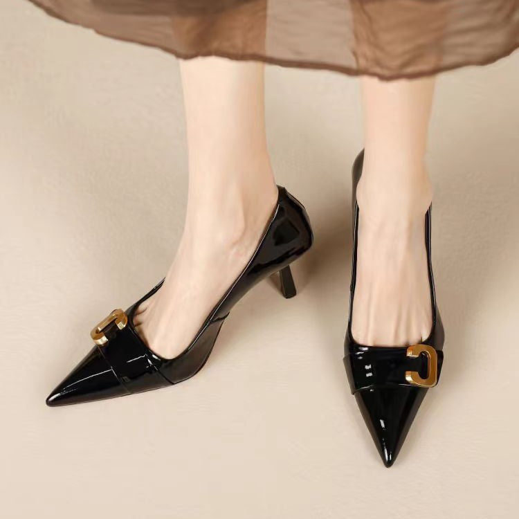 Women's Wine Red Classy High French Style Temperament Niche Low-cut Stilettos Heels