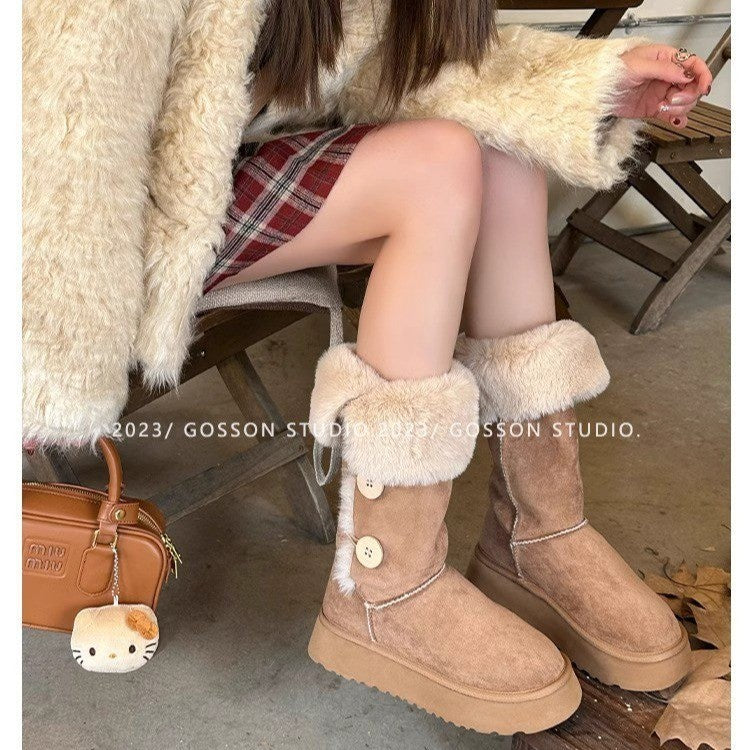 Women's Fleece-lined Thickened Two-way Wear Insulated Middle Snow Boots