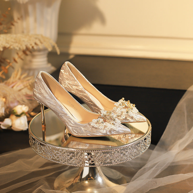 Women's Pointed High Stiletto Wedding Bridal Crystal Dress Women's Fashion Shoes