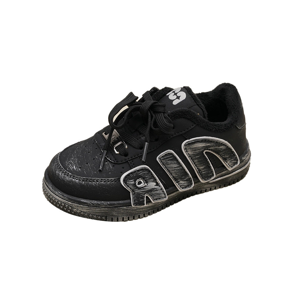 Children's American Urban Fleece-lined Velcro Distressed Dirty Kid's Sneakers