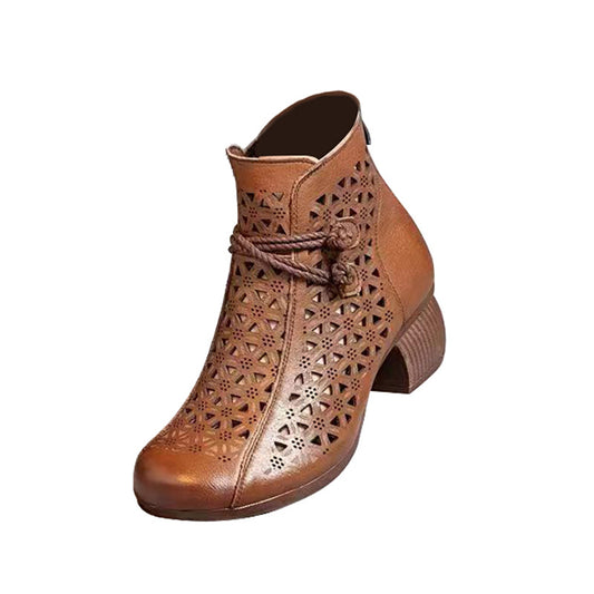 Women's Handmade Retro Hollowed Medium Chunky Mom Women's Shoes