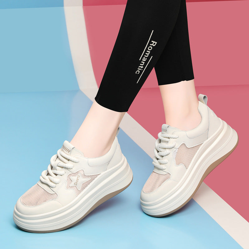 Women's Gold Silk Rabbit Spring Muffin Bottom Sneakers