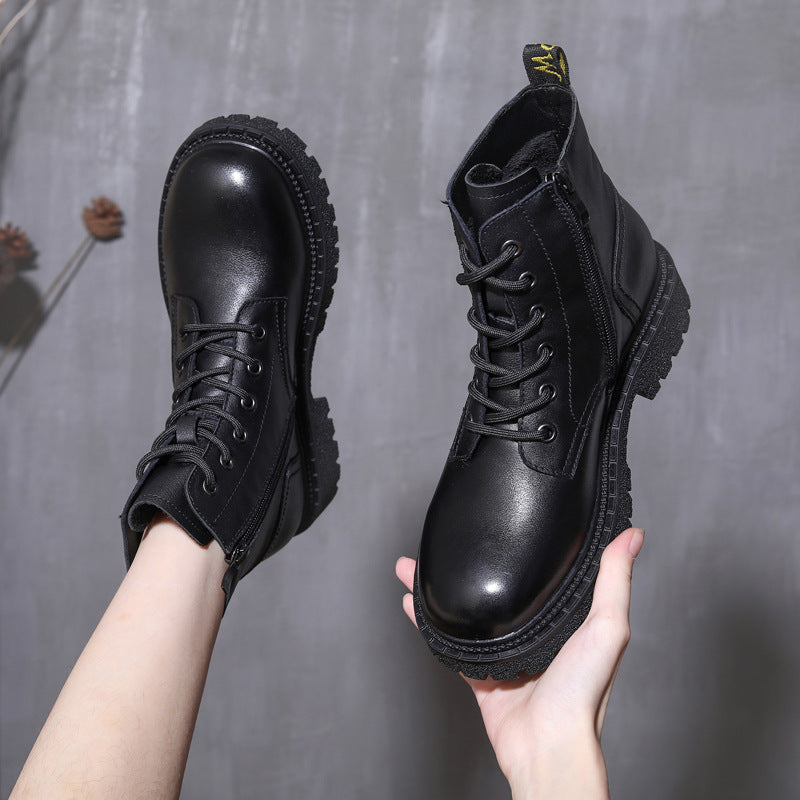 Women's First Layer Cowhide Martin Female British Style Veet Leather Shoes