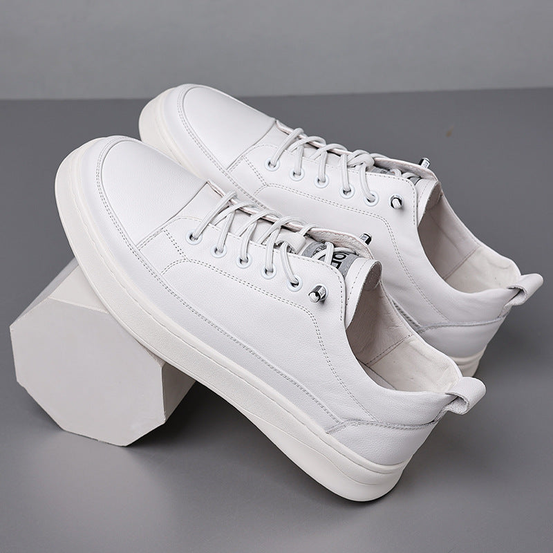 Men's White Top Layer Cowhide Versatile Fashion Sneakers