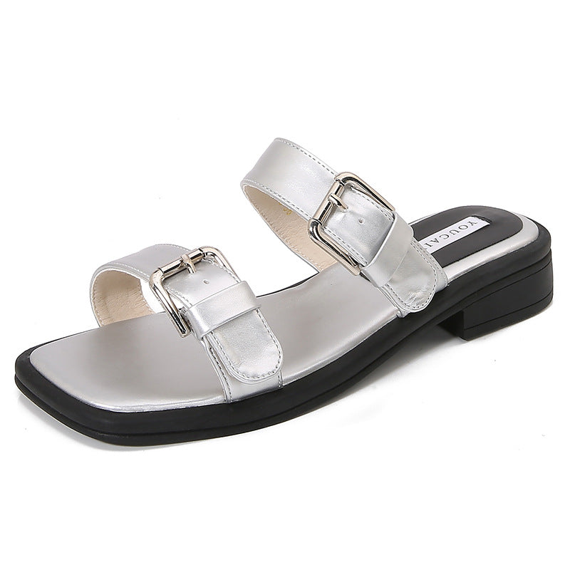 Widened Fashion Niche Design Slide Belt Sandals