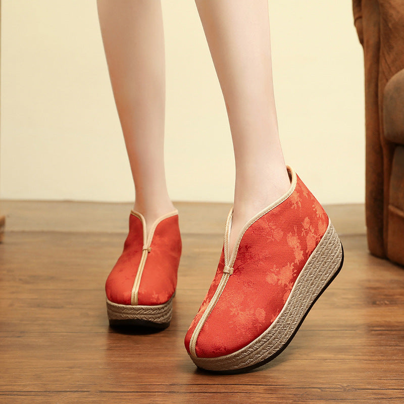 Women's Brocade Pure Color Jacquard Ethnic Style Low Top Women's Shoes