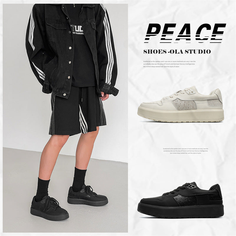 Women's & Men's Niche Design Crack White Autumn Thick Sneakers