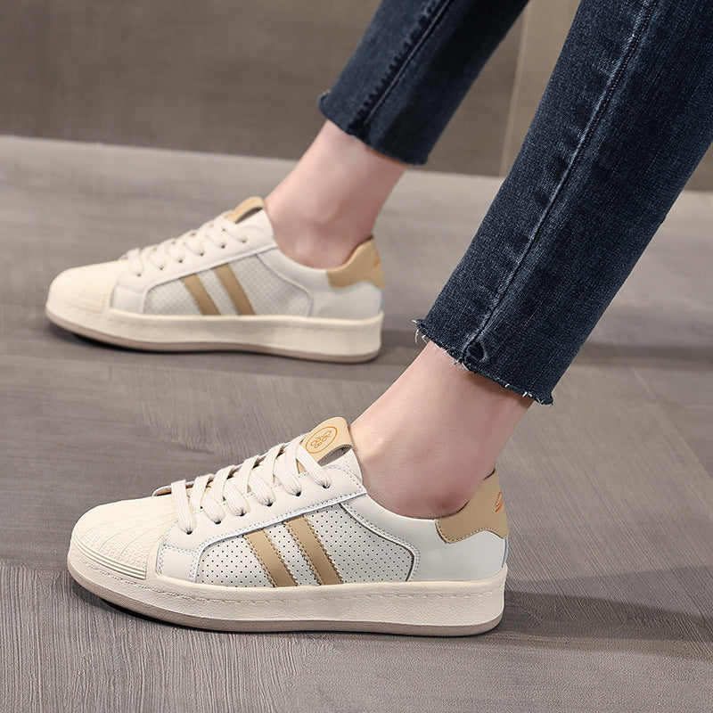 Women's Toe White Spring Flat Thick Bottom Casual Shoes