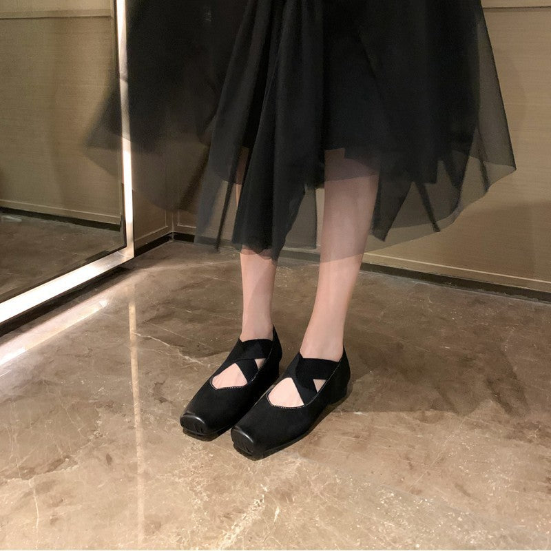 Women's Pig Nose Retro Distressed Cross Strap Women's Shoes