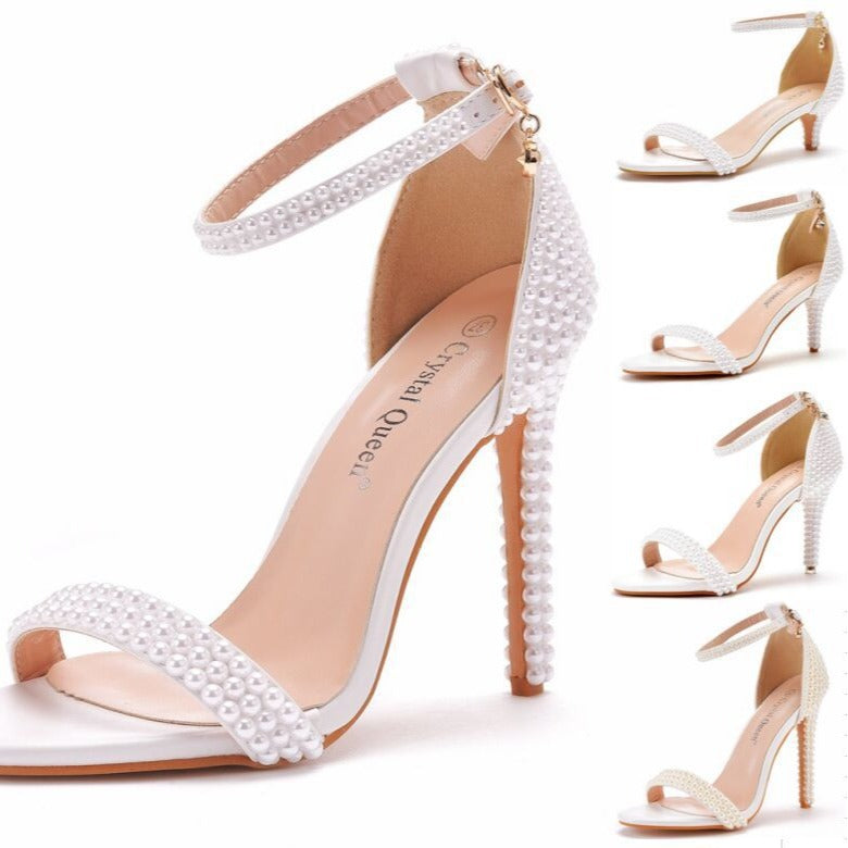 High White Single Strap Stiletto Roman Heels